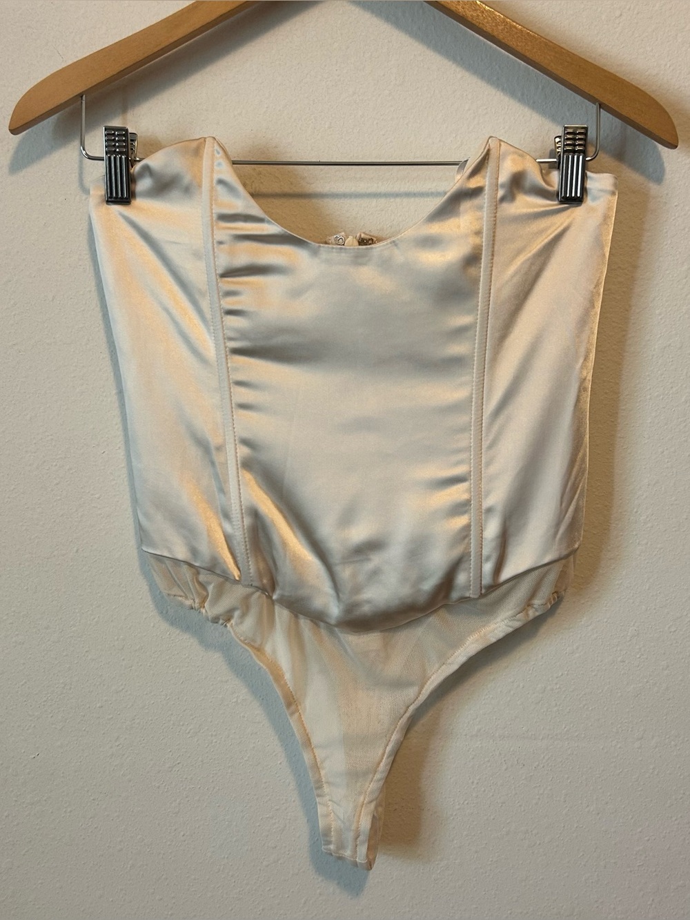 Lulu's Women’s S Champagne Satin Bodysuit Strapless Bodysuit Bustier Top